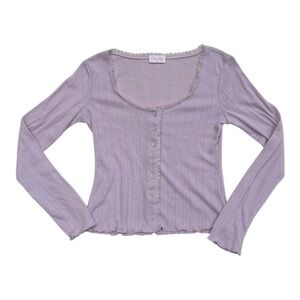 Pink Lily Lavender Button Front Knit Scoop Neck Top - Size Small